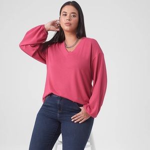 Lane Bryant v-neck balloon sleeve pink sweater 14/16
